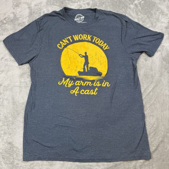 Fishing Shirt Men’s Large Blue Graphic Print Crew Neck Tee Can’t Work - Picture 1 of 5